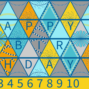 Bunting, Happy Birthday Flags in Yellow and Aqua