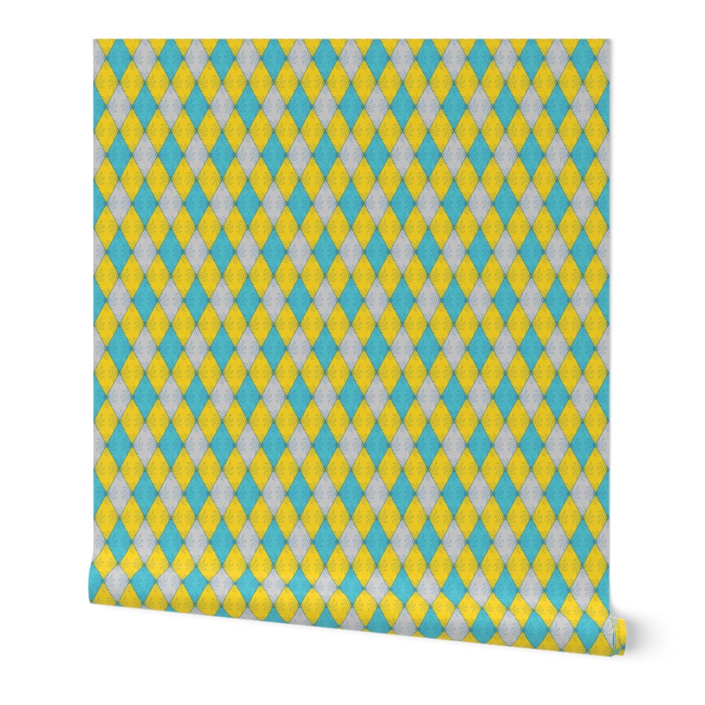 Harlequin Diamonds in Yellow, Gray, Aqua