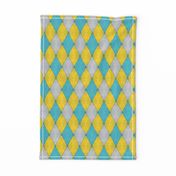 Harlequin Diamonds in Yellow, Gray, Aqua