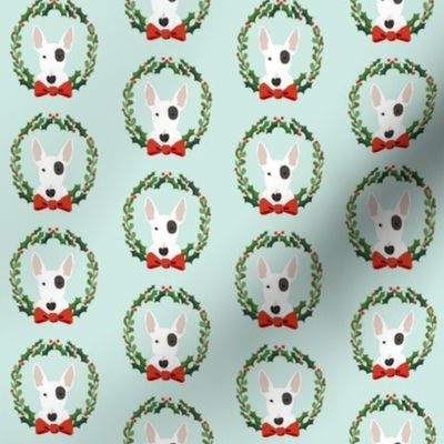 bull terrier  christmas wreath dog breed holiday fabrics blue