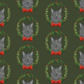 cat grey christmas wreath pet holiday fabrics green