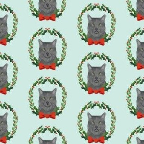 cat grey christmas wreath pet holiday fabrics blue