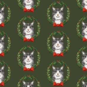 cat tabby christmas wreath pet holiday fabrics green