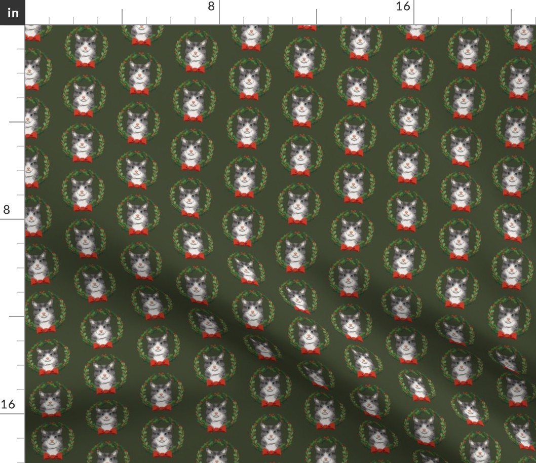 cat tabby christmas wreath pet holiday fabrics green