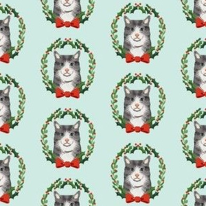 cat tabby christmas wreath pet holiday fabrics blue