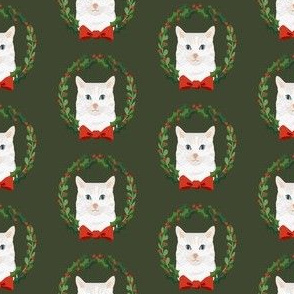 cat white christmas wreath pet holiday fabrics green