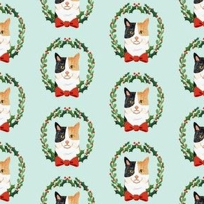 cat black and white christmas wreath pet holiday fabrics  blue