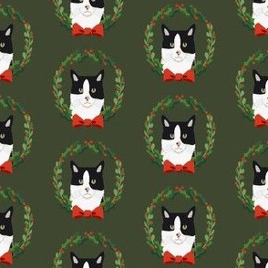 cat black and white christmas wreath pet holiday fabrics green