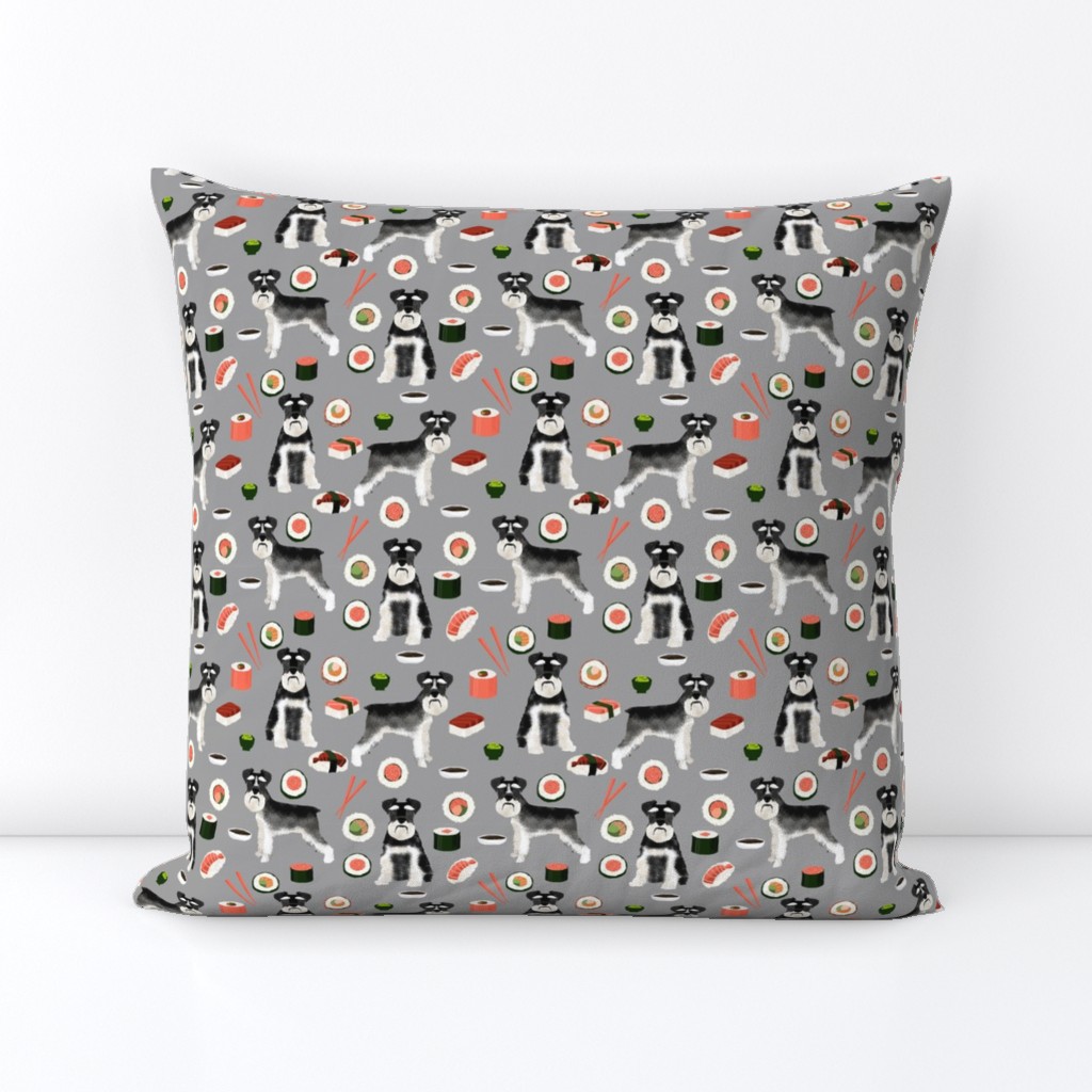 schnauzer black and white sushi food dog breed fabric grey