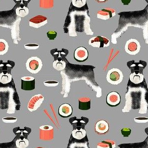 schnauzer black and white sushi food dog breed fabric grey