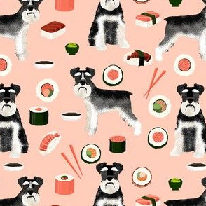 schnauzer black and white sushi food dog breed fabric pink