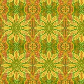 Sun Flowers Sunflowers Bohemian Arabesque Pattern  Yellow Green Orange