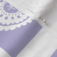 White Skull and Crossbones Lace on Lavender 40 " Table Cloth and 6 napkins