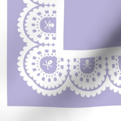 White Skull and Crossbones Lace on Lavender 40 " Table Cloth and 6 napkins