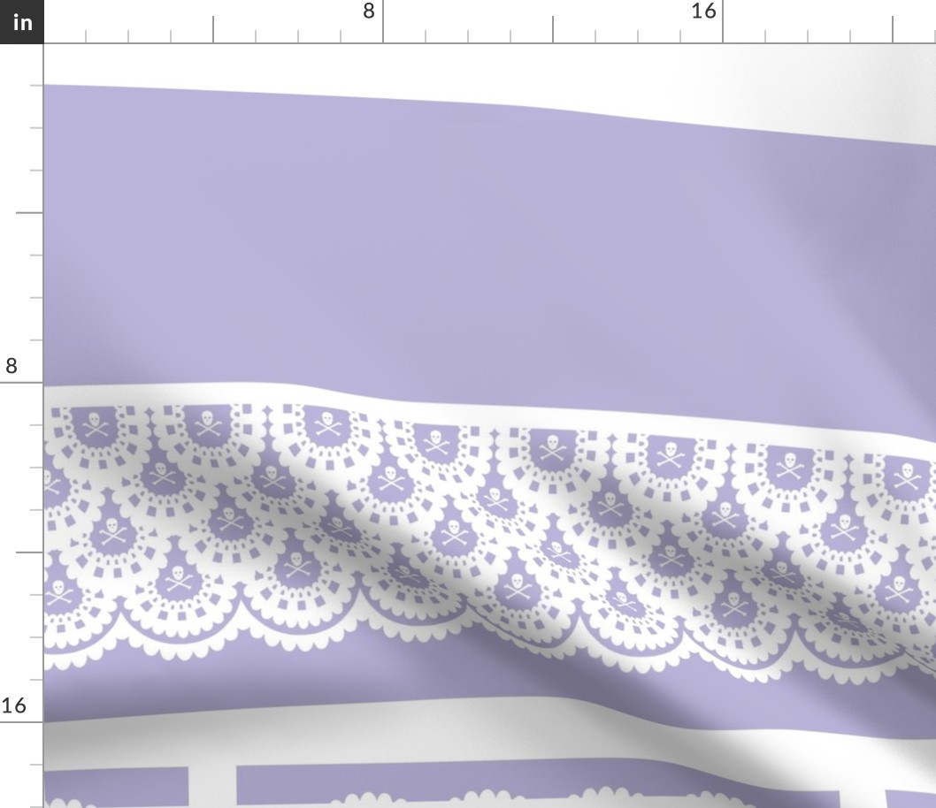 White Skull and Crossbones Lace on Lavender 40 " Table Cloth and 6 napkins