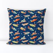 Vintage space cars - dark blue