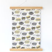 Superhero Comic Pop art Speech Bubbles Words Yellow