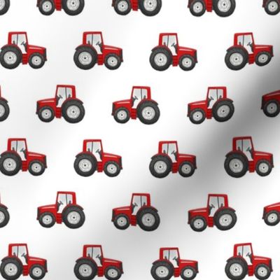 Rows of Red Tractors on white - small scale