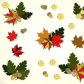 illustration on the theme of autumn, leaves, oak, maple, and acorns 