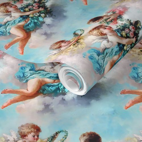 Victorian Cherub Floral in Blue & Gold Wallpaper Vintage CH28309 - Etsy