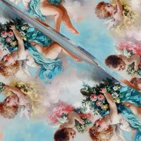 cherubs angels cupid inspired children boys wings sky clouds seamless flowers floral roses wreaths crowns bouquet victorian pink blue yellow shabby chic romantic egl elegant gothic lolita  vintage antique baroque