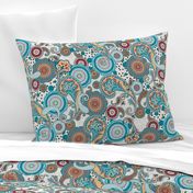 Paisley Mandala aqua cream teal red L