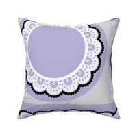 White and Black Skull and Crossbones Lace on Lavender - Cut and Sew Ruffles or Pillows