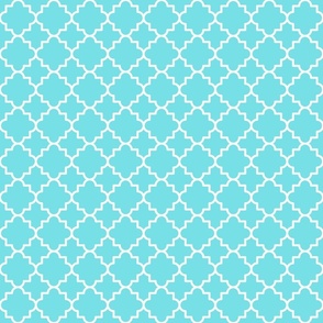 Quatrefoil lattice - White on aqua blue