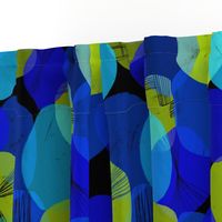 Bauhaus Bubbles (Blue, Green, Black bg) - by Kara Peters