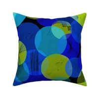 Bauhaus Bubbles (Blue, Green, Black bg) - by Kara Peters