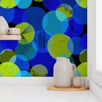 Bauhaus Bubbles (Blue, Green, Black bg) - by Kara Peters