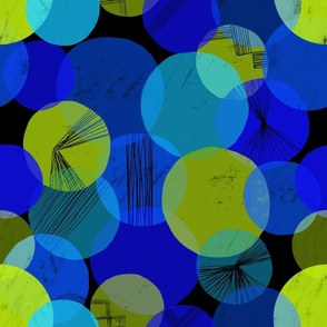 Bauhaus Bubbles (Blue, Green, Black bg) - by Kara Peters