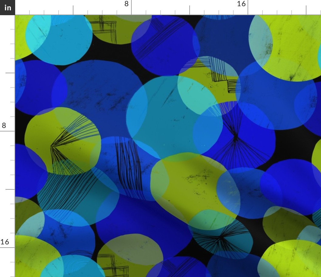 Bauhaus Bubbles (Blue, Green, Black bg) - by Kara Peters