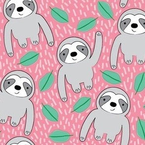 sloths and leaves on pink