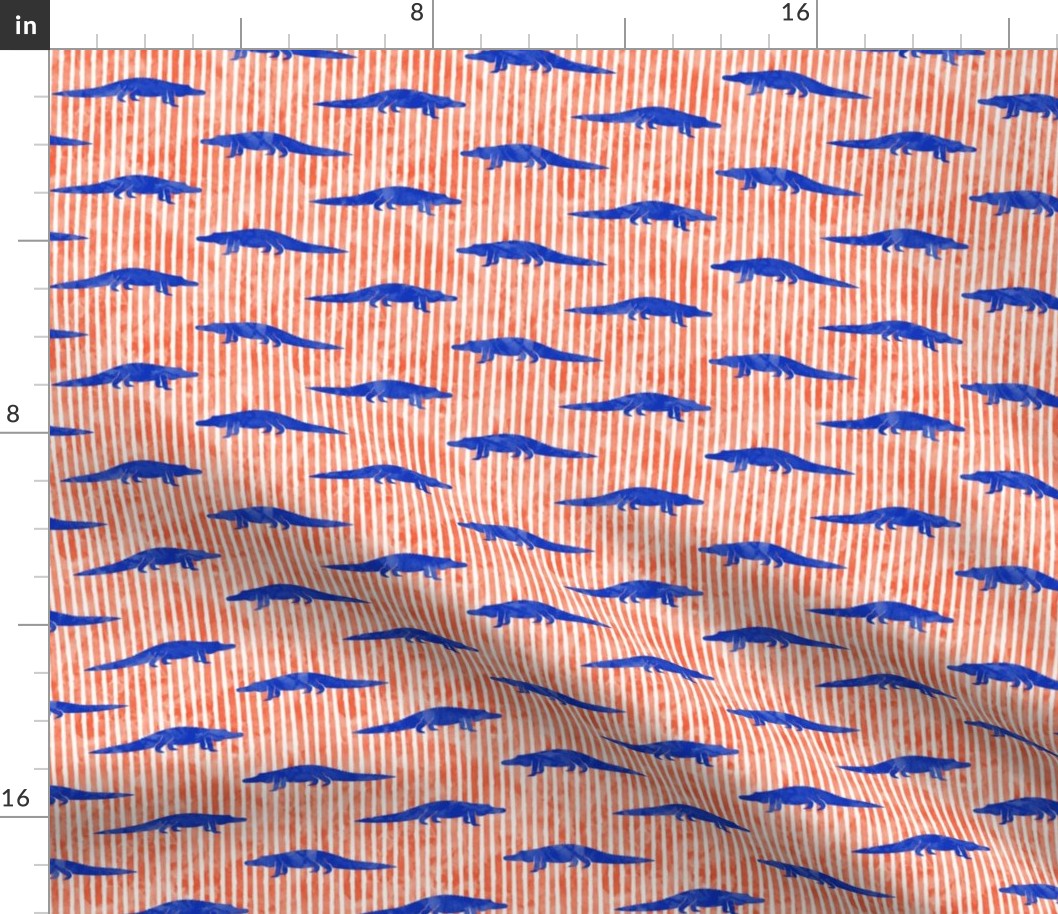 alligators - blue on  orange stripes
