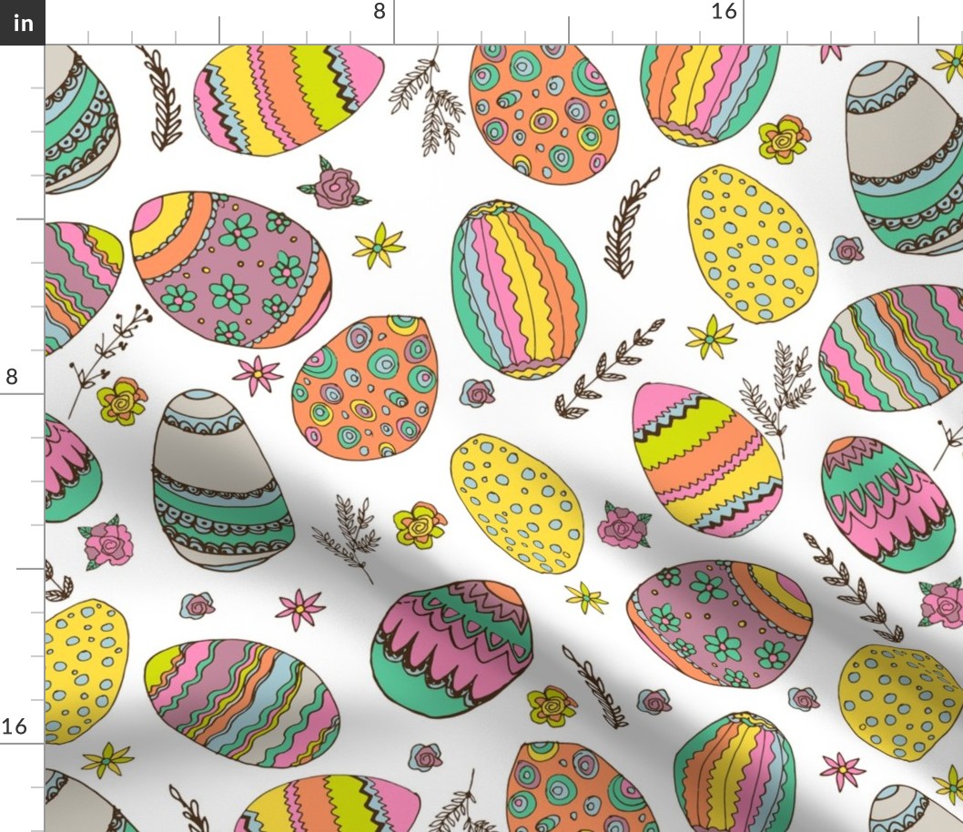 Easter pattern with easter eggs and doodles