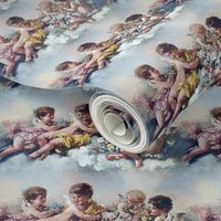 cherubs angels cupid inspired children boys wings pastel sky clouds seamless flowers floral roses wreaths crowns bouquet victorian shabby chic romantic egl elegant gothic lolita vintage antique baroque neoclassical 