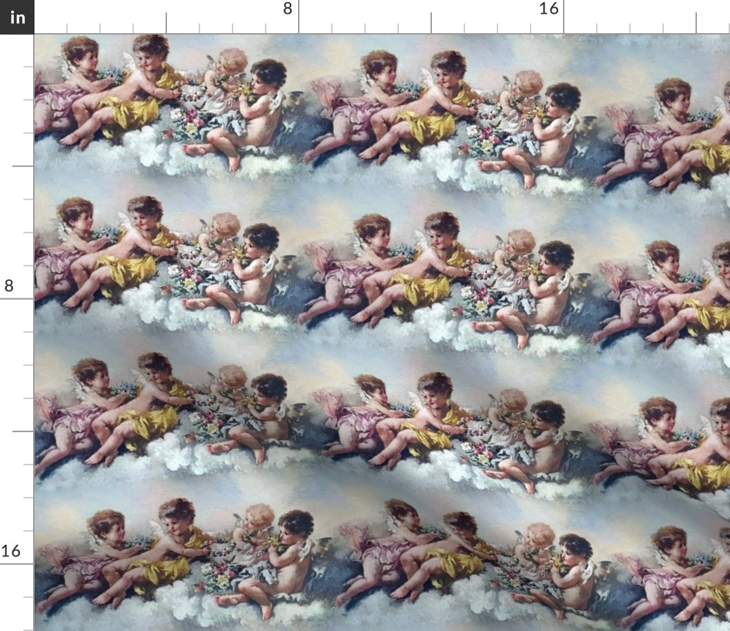 cherubs angels cupid inspired children boys wings pastel sky clouds seamless flowers floral roses wreaths crowns bouquet victorian shabby chic romantic egl elegant gothic lolita vintage antique baroque neoclassical 