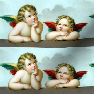 2 famous cherubs angels cupid inspired children boys wings sky clouds seamless victorian egl elegant gothic lolita romantic antique vintage