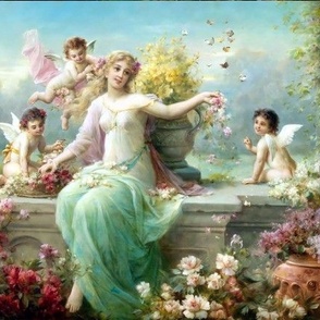 cherubs angels cupid inspired children boys wings pink white red yellow flowers floral victorian  beautiful lady nymphs woman butterfly gardens vines leaf leaves plants shabby chic butterflies beauty mythology maidens romantic egl elegant gothic lolita vi