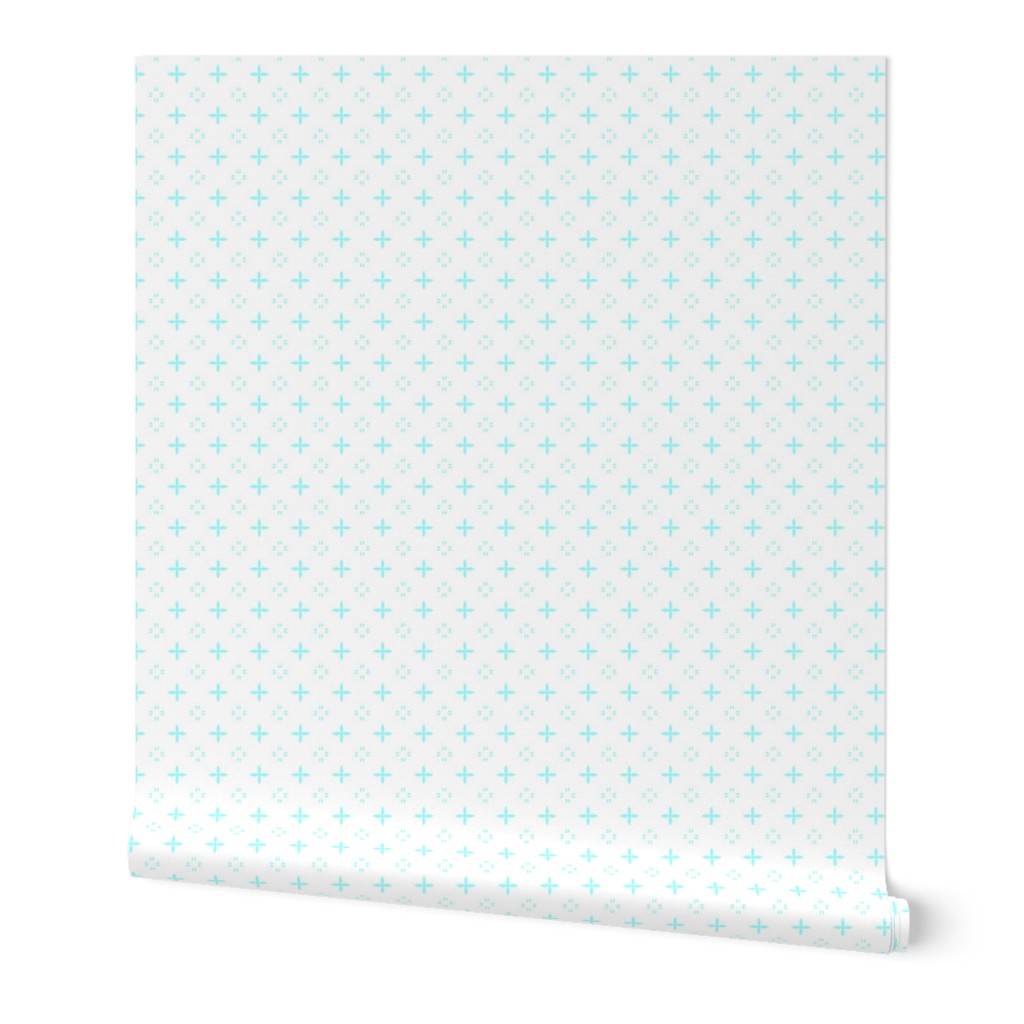 Ditsy print in a rich pale turquoise on white