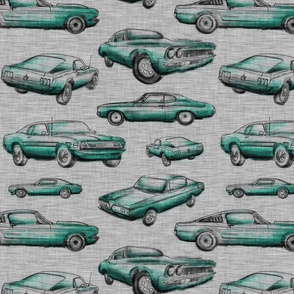 Muscle Cars - Aqua on grey