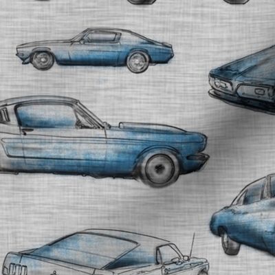 Muscle Cars - blue on grey