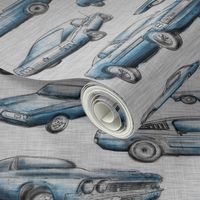 Muscle Cars - blue on grey - Vintage Automobiles in a vintage style