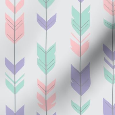 Arrow Feathers - pink, lilac, aqua on pale grey