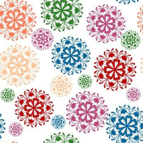 Floral Mandalas // Red, Pink, Blue, Green, Cream // 8x8