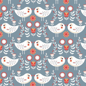 Little birds on a gray background. 