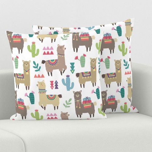 Alpaca and Cactus Pattern on White Background