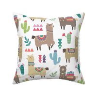 Alpaca and Cactus Pattern on White Background