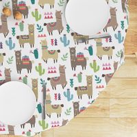 Alpaca and Cactus Pattern on White Background